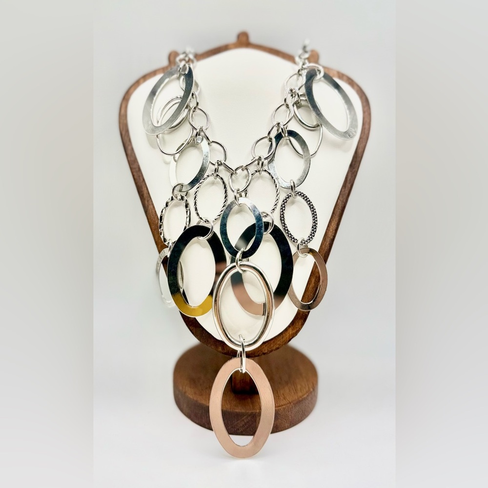 Modern Silver Oval Link Statement Necklace